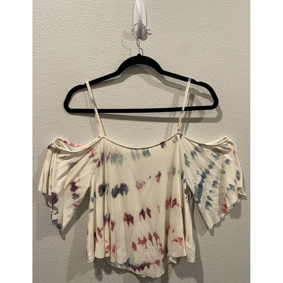 American Eagle Outfitters Tops - AMERICAN EAGLE OUTFITTERS  Cold Shoulder White Purple Tie Dye Top